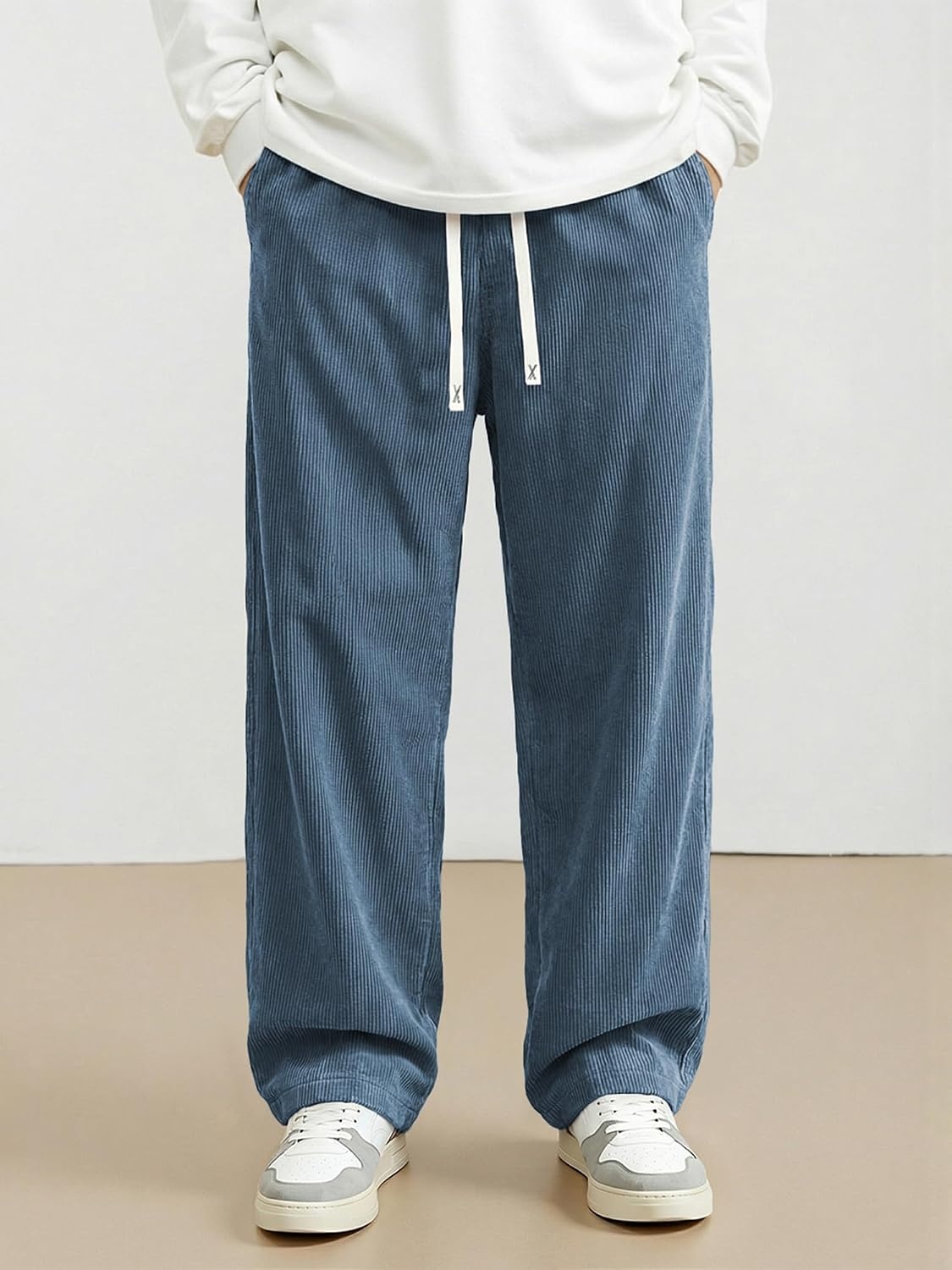 image:imageJMIERR Mens Corduroy Pants Wide Leg Baggy Sweatpants  Loose Fit Joggers Elastic Waist Drawstring Casual Sweatpants Vintage Pants Fall Winter Fashion StreetwearAshleigh Blue