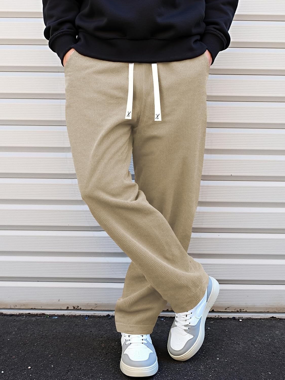 image:imageJMIERR Mens Corduroy Pants Wide Leg Baggy Sweatpants  Loose Fit Joggers Elastic Waist Drawstring Casual Sweatpants Vintage Pants Fall Winter Fashion StreetwearKhaki