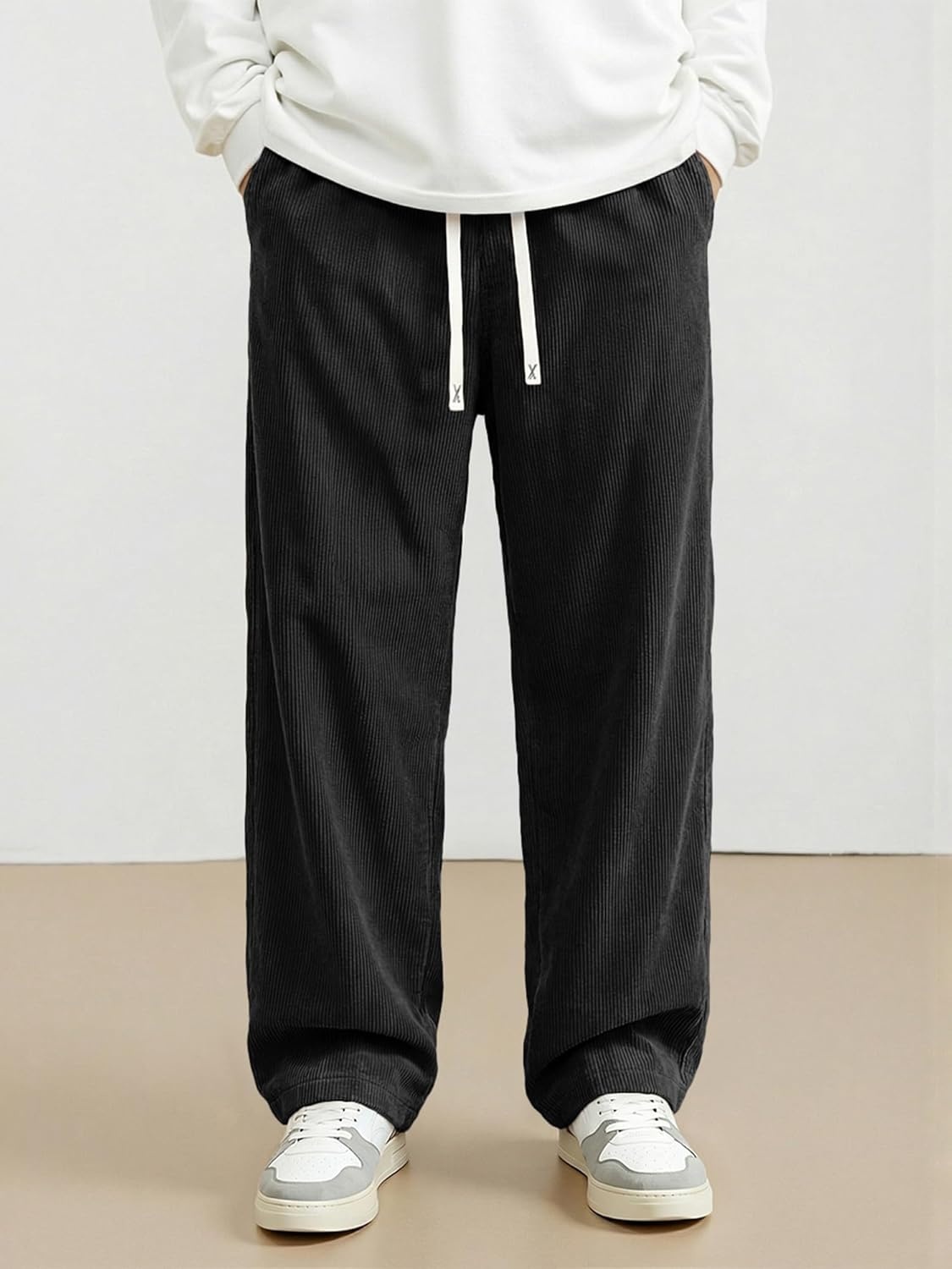 image:imageJMIERR Mens Corduroy Pants Wide Leg Baggy Sweatpants  Loose Fit Joggers Elastic Waist Drawstring Casual Sweatpants Vintage Pants Fall Winter Fashion StreetwearGrey