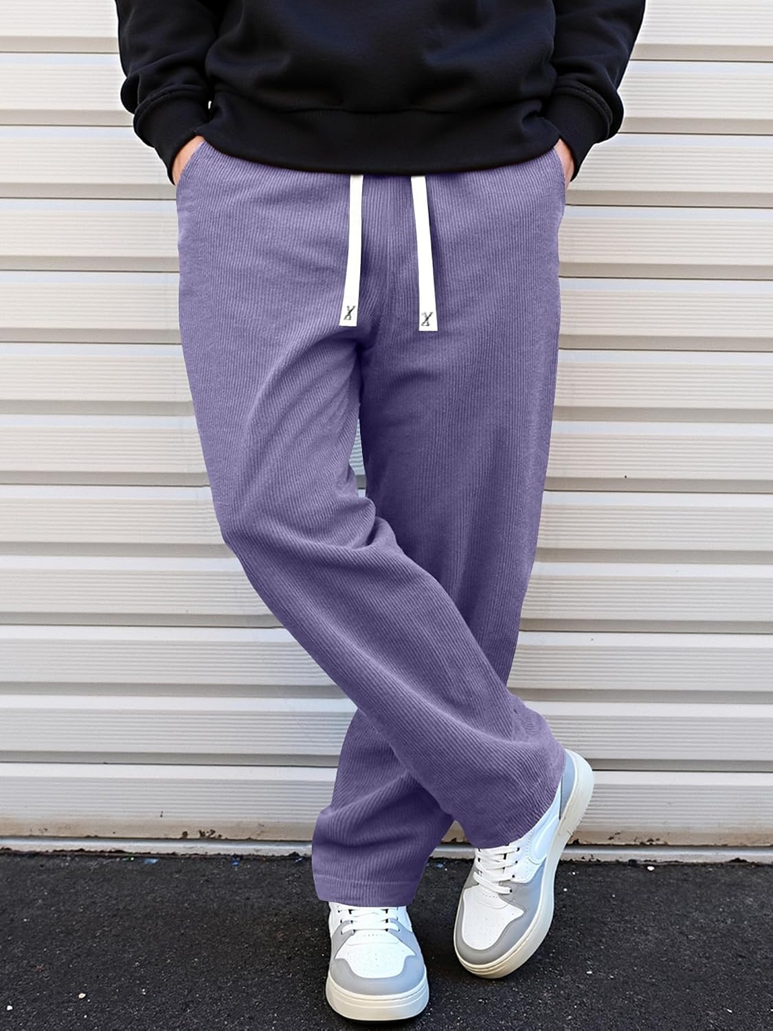 image:imageJMIERR Mens Corduroy Pants Wide Leg Baggy Sweatpants  Loose Fit Joggers Elastic Waist Drawstring Casual Sweatpants Vintage Pants Fall Winter Fashion StreetwearPurple