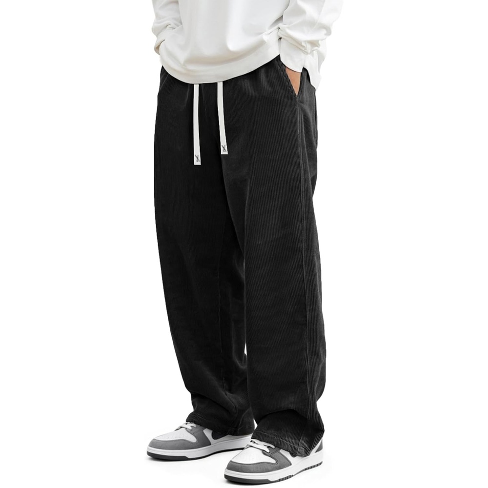 image:imageJMIERR Mens Corduroy Pants Wide Leg Baggy Sweatpants  Loose Fit Joggers Elastic Waist Drawstring Casual Sweatpants Vintage Pants Fall Winter Fashion StreetwearBlack