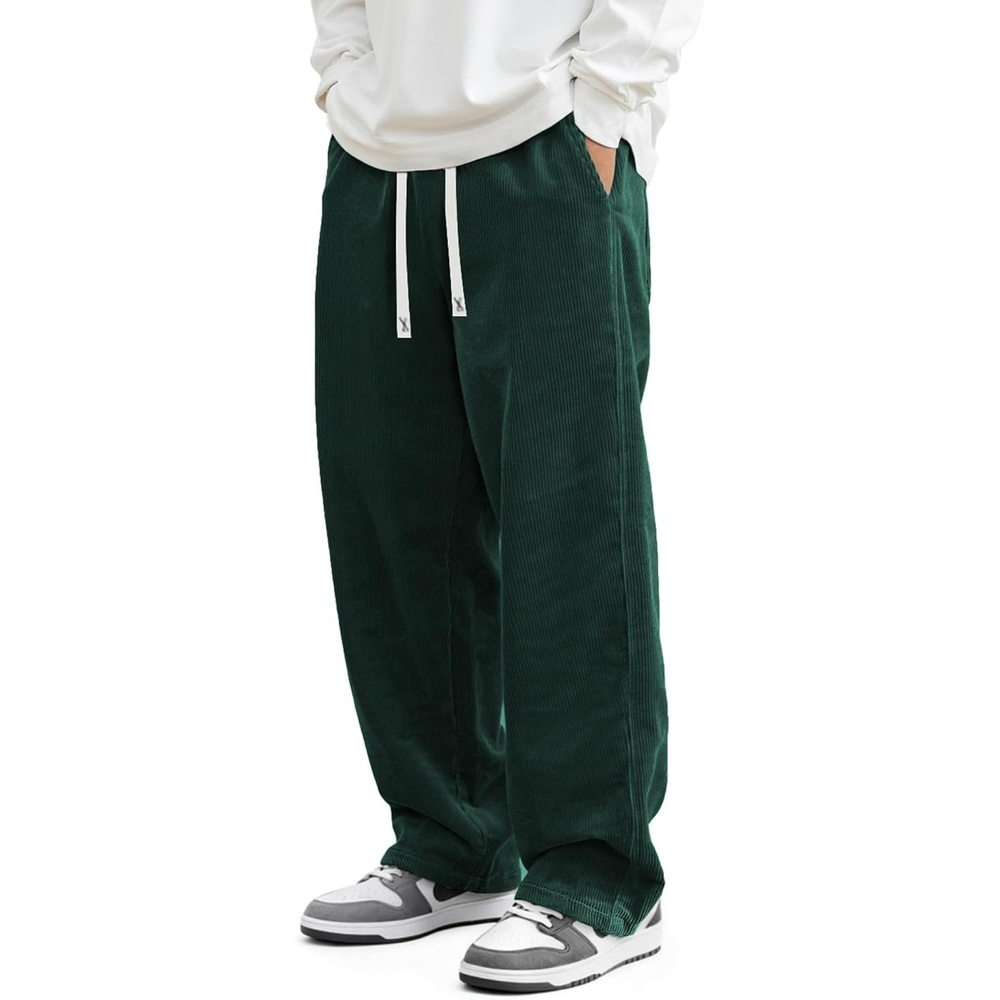 image:imageJMIERR Mens Corduroy Pants Wide Leg Baggy Sweatpants  Loose Fit Joggers Elastic Waist Drawstring Casual Sweatpants Vintage Pants Fall Winter Fashion StreetwearDark Green