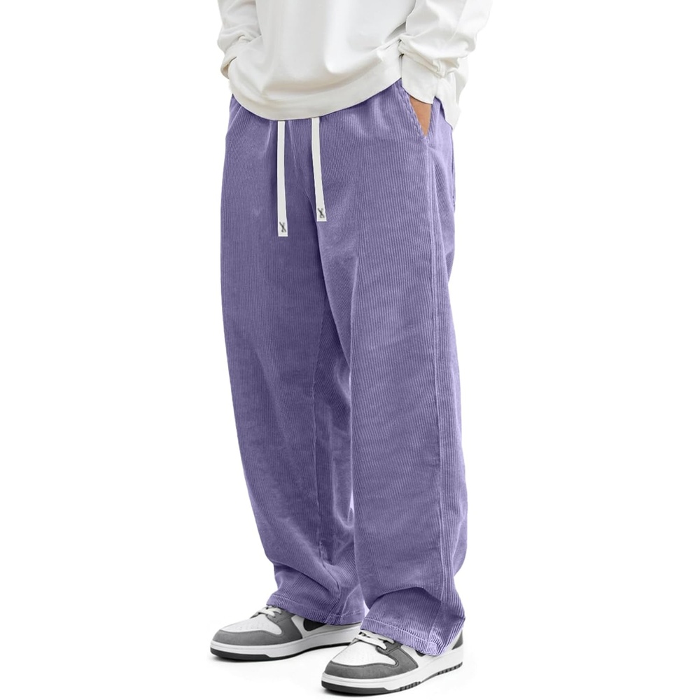 image:imageJMIERR Mens Corduroy Pants Wide Leg Baggy Sweatpants  Loose Fit Joggers Elastic Waist Drawstring Casual Sweatpants Vintage Pants Fall Winter Fashion StreetwearPurple