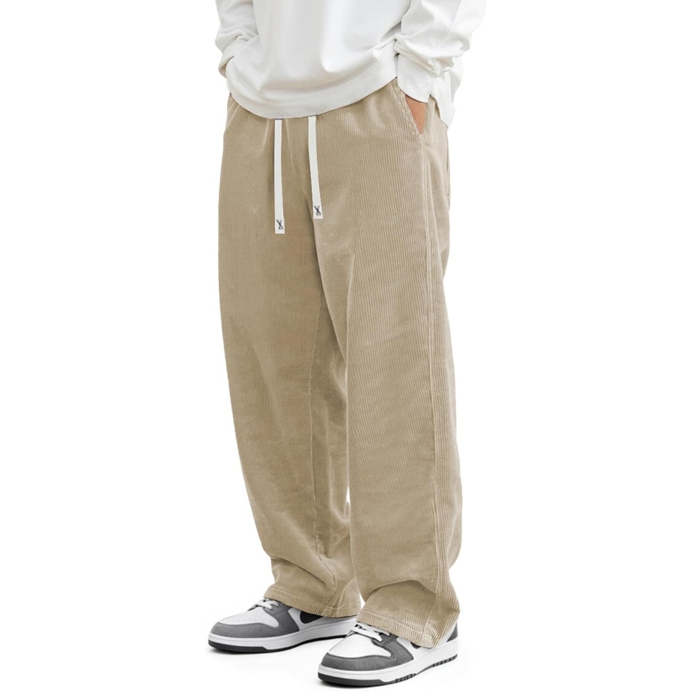 image:imageJMIERR Mens Corduroy Pants Wide Leg Baggy Sweatpants  Loose Fit Joggers Elastic Waist Drawstring Casual Sweatpants Vintage Pants Fall Winter Fashion StreetwearKhaki