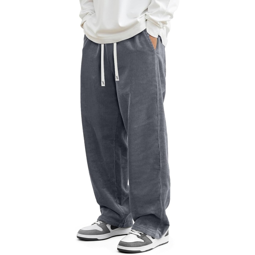 image:imageJMIERR Mens Corduroy Pants Wide Leg Baggy Sweatpants  Loose Fit Joggers Elastic Waist Drawstring Casual Sweatpants Vintage Pants Fall Winter Fashion StreetwearGrey