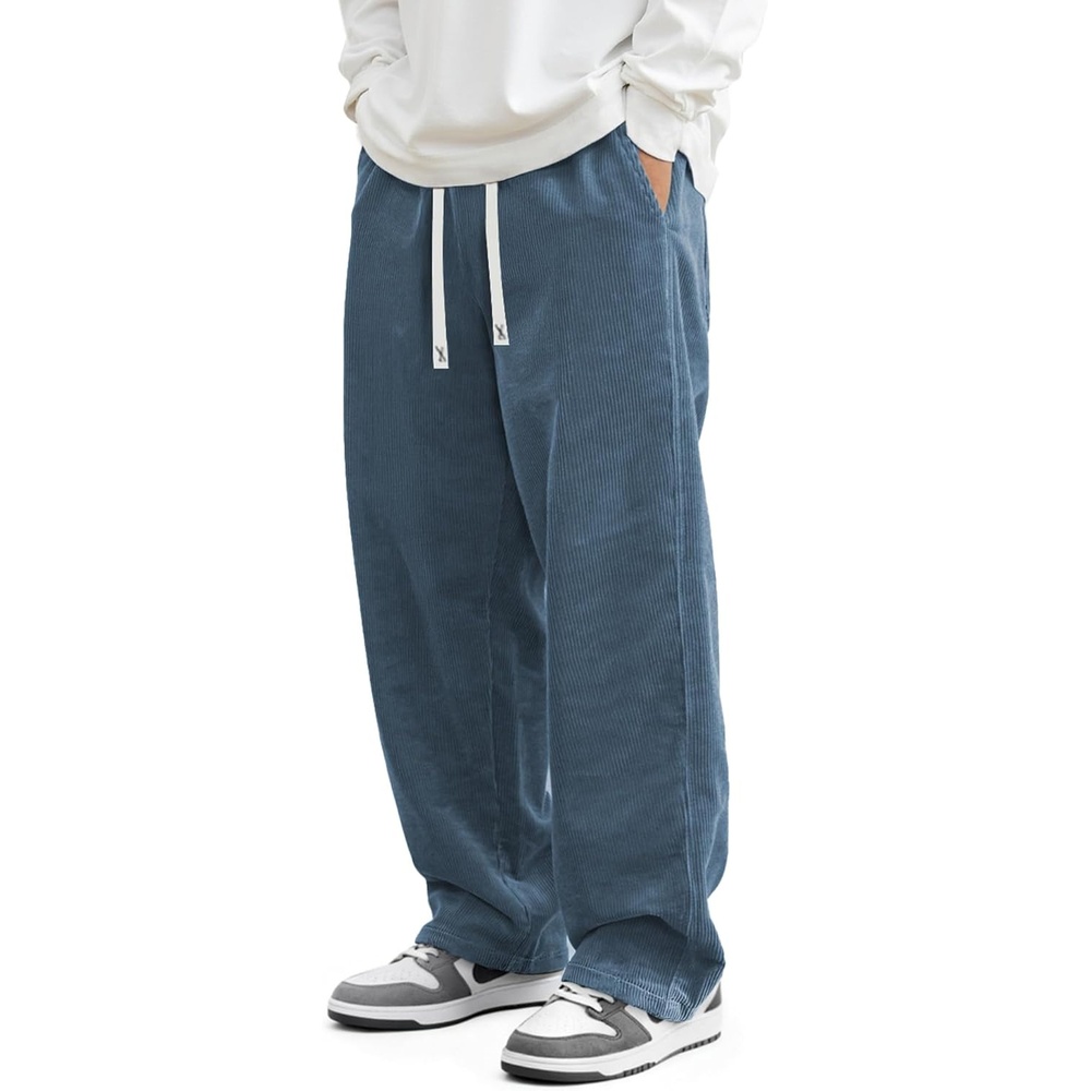 image:imageJMIERR Mens Corduroy Pants Wide Leg Baggy Sweatpants  Loose Fit Joggers Elastic Waist Drawstring Casual Sweatpants Vintage Pants Fall Winter Fashion StreetwearAshleigh Blue