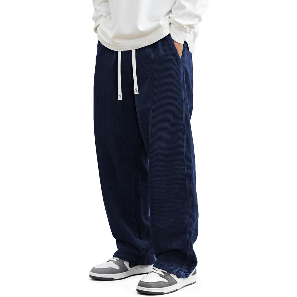 image:imageJMIERR Mens Corduroy Pants Wide Leg Baggy Sweatpants  Loose Fit Joggers Elastic Waist Drawstring Casual Sweatpants Vintage Pants Fall Winter Fashion StreetwearNavy Blue