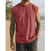 image:imageJMIERR Mens 100 Cotton Sleeveless Tank Tops Cut Off Muscle Gym T Shirts Casual Beach Loose Fit TeesRed