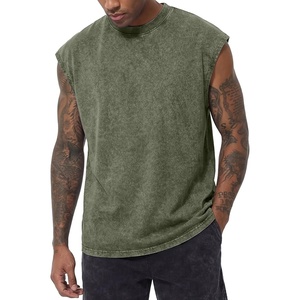 image:imageJMIERR Mens 100 Cotton Sleeveless Tank Tops Cut Off Muscle Gym T Shirts Casual Beach Loose Fit TeesGreen