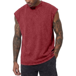 image:imageJMIERR Mens 100 Cotton Sleeveless Tank Tops Cut Off Muscle Gym T Shirts Casual Beach Loose Fit TeesRed