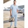 image:imageJMIERR Mens Summer Outfits 2 Piece Sets Waffle Vacation Outfits  Waffle Textured 14 Zip Polo Shirts Drawstring Pant Comfortable Cruise amp Beach Outfit LoungewearLight Blue