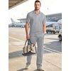 image:imageJMIERR Mens Summer Outfits 2 Piece Sets Waffle Vacation Outfits  Waffle Textured 14 Zip Polo Shirts Drawstring Pant Comfortable Cruise amp Beach Outfit LoungewearGrey