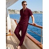 image:imageJMIERR Mens Summer Outfits 2 Piece Sets Waffle Vacation Outfits  Waffle Textured 14 Zip Polo Shirts Drawstring Pant Comfortable Cruise amp Beach Outfit LoungewearRed