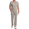 image:imageJMIERR Mens Summer Outfits 2 Piece Sets Waffle Vacation Outfits  Waffle Textured 14 Zip Polo Shirts Drawstring Pant Comfortable Cruise amp Beach Outfit LoungewearKhaki