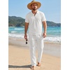 image:imageJMIERR Mens Summer Outfits 2 Piece Sets Waffle Vacation Outfits  Waffle Textured 14 Zip Polo Shirts Drawstring Pant Comfortable Cruise amp Beach Outfit LoungewearWhite