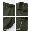 image:imageJMIERR Mens Summer Outfits 2 Piece Sets Waffle Vacation Outfits  Waffle Textured 14 Zip Polo Shirts Drawstring Pant Comfortable Cruise amp Beach Outfit LoungewearGreen