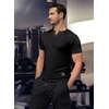 image:imageJMIERR Mens Muscle Fit V Neck T Shirt Short Sleeve Workout Tee  Slim Fit Textured Ribbed Fabric Longline Curved Hem Stretch Comfort Casual Summer Fitted Tops for Athletic GymPackblackBlack