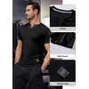image:imageJMIERR Mens Muscle Fit V Neck T Shirt Short Sleeve Workout Tee  Slim Fit Textured Ribbed Fabric Longline Curved Hem Stretch Comfort Casual Summer Fitted Tops for Athletic GymPackblackWhite