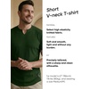 image:imageJMIERR Mens Muscle Fit V Neck T Shirt Short Sleeve Workout Tee  Slim Fit Textured Ribbed Fabric Longline Curved Hem Stretch Comfort Casual Summer Fitted Tops for Athletic GymArmy Green