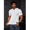 image:imageJMIERR Mens Muscle Fit V Neck T Shirt Short Sleeve Workout Tee  Slim Fit Textured Ribbed Fabric Longline Curved Hem Stretch Comfort Casual Summer Fitted Tops for Athletic GymPackwhiteWhite