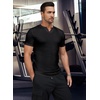 image:imageJMIERR Mens Muscle Fit V Neck T Shirt Short Sleeve Workout Tee  Slim Fit Textured Ribbed Fabric Longline Curved Hem Stretch Comfort Casual Summer Fitted Tops for Athletic GymPackblackBlack