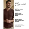 image:imageJMIERR Mens Muscle Fit V Neck T Shirt Short Sleeve Workout Tee  Slim Fit Textured Ribbed Fabric Longline Curved Hem Stretch Comfort Casual Summer Fitted Tops for Athletic GymB Dark Brown