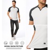 image:imageJMIERR Mens Muscle Fit V Neck T Shirt Short Sleeve Workout Tee  Slim Fit Textured Ribbed Fabric Longline Curved Hem Stretch Comfort Casual Summer Fitted Tops for Athletic GymC White  Grey