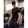 image:imageJMIERR Mens Muscle Fit V Neck T Shirt Short Sleeve Workout Tee  Slim Fit Textured Ribbed Fabric Longline Curved Hem Stretch Comfort Casual Summer Fitted Tops for Athletic GymPackblackBlack