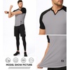 image:imageJMIERR Mens Muscle Fit V Neck T Shirt Short Sleeve Workout Tee  Slim Fit Textured Ribbed Fabric Longline Curved Hem Stretch Comfort Casual Summer Fitted Tops for Athletic GymC Grey  Black