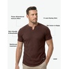 image:imageJMIERR Mens Muscle Fit V Neck T Shirt Short Sleeve Workout Tee  Slim Fit Textured Ribbed Fabric Longline Curved Hem Stretch Comfort Casual Summer Fitted Tops for Athletic GymB Dark Brown