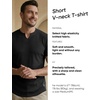 image:imageJMIERR Mens Muscle Fit V Neck T Shirt Short Sleeve Workout Tee  Slim Fit Textured Ribbed Fabric Longline Curved Hem Stretch Comfort Casual Summer Fitted Tops for Athletic Gym01 Black