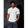 image:imageJMIERR Mens Muscle Fit V Neck T Shirt Short Sleeve Workout Tee  Slim Fit Textured Ribbed Fabric Longline Curved Hem Stretch Comfort Casual Summer Fitted Tops for Athletic GymPackwhiteWhite