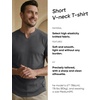image:imageJMIERR Mens Muscle Fit V Neck T Shirt Short Sleeve Workout Tee  Slim Fit Textured Ribbed Fabric Longline Curved Hem Stretch Comfort Casual Summer Fitted Tops for Athletic GymA Grey1