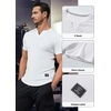 image:imageJMIERR Mens Muscle Fit V Neck T Shirt Short Sleeve Workout Tee  Slim Fit Textured Ribbed Fabric Longline Curved Hem Stretch Comfort Casual Summer Fitted Tops for Athletic GymPackwhiteGrey