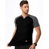 image:imageJMIERR Mens Muscle Fit V Neck T Shirt Short Sleeve Workout Tee  Slim Fit Textured Ribbed Fabric Longline Curved Hem Stretch Comfort Casual Summer Fitted Tops for Athletic GymC Black  Grey