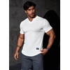 image:imageJMIERR Mens Muscle Fit V Neck T Shirt Short Sleeve Workout Tee  Slim Fit Textured Ribbed Fabric Longline Curved Hem Stretch Comfort Casual Summer Fitted Tops for Athletic GymPackwhiteWhite