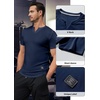 image:imageJMIERR Mens Muscle Fit V Neck T Shirt Short Sleeve Workout Tee  Slim Fit Textured Ribbed Fabric Longline Curved Hem Stretch Comfort Casual Summer Fitted Tops for Athletic GymPackwhiteBlue