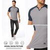 image:imageJMIERR Mens Muscle Fit V Neck T Shirt Short Sleeve Workout Tee  Slim Fit Textured Ribbed Fabric Longline Curved Hem Stretch Comfort Casual Summer Fitted Tops for Athletic GymC Light Grey  Blue