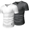image:imageJMIERR Mens Muscle Fit V Neck T Shirt Short Sleeve Workout Tee  Slim Fit Textured Ribbed Fabric Longline Curved Hem Stretch Comfort Casual Summer Fitted Tops for Athletic GymPackwhiteGrey