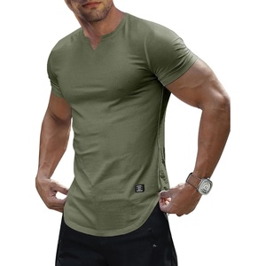 image:imageJMIERR Mens Muscle Fit V Neck T Shirt Short Sleeve Workout Tee  Slim Fit Textured Ribbed Fabric Longline Curved Hem Stretch Comfort Casual Summer Fitted Tops for Athletic GymB Light Green