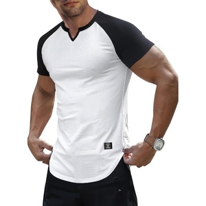 image:imageJMIERR Mens Muscle Fit V Neck T Shirt Short Sleeve Workout Tee  Slim Fit Textured Ribbed Fabric Longline Curved Hem Stretch Comfort Casual Summer Fitted Tops for Athletic GymC White  Black