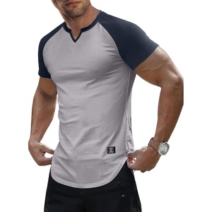 image:imageJMIERR Mens Muscle Fit V Neck T Shirt Short Sleeve Workout Tee  Slim Fit Textured Ribbed Fabric Longline Curved Hem Stretch Comfort Casual Summer Fitted Tops for Athletic GymC Light Grey  Blue