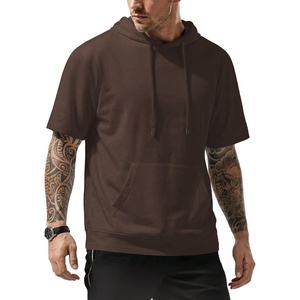 image:imageJMIERR Mens Short Sleeve Hoodie Lightweight Hooded Tshirts with Pocket  Lightweight material Kangaroo pocket Loose fit Athletic and casual Workout Gym Vocation SummerBrown
