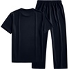 image:imageJMIERR Mens 2 Piece Set Short Sleeve Shirts and Pants Summer Textured Suits  Crewneck T Shirts Drawstring Pants Pockets Sportwear Vacation Athletic Cruise Beach CasualNavy Blue