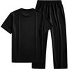 image:imageJMIERR Mens 2 Piece Set Short Sleeve Shirts and Pants Summer Textured Suits  Crewneck T Shirts Drawstring Pants Pockets Sportwear Vacation Athletic Cruise Beach CasualBlack