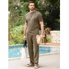 image:imageJMIERR Mens 2 Piece Set Short Sleeve Shirts and Pants Summer Textured Suits  Crewneck T Shirts Drawstring Pants Pockets Sportwear Vacation Athletic Cruise Beach CasualKhaki