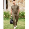 image:imageJMIERR Mens 2 Piece Set Short Sleeve Shirts and Pants Summer Textured Suits  Crewneck T Shirts Drawstring Pants Pockets Sportwear Vacation Athletic Cruise Beach CasualKhaki