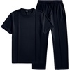 image:imageJMIERR Mens 2 Piece Set Short Sleeve Shirts and Pants Summer Textured Suits  Crewneck T Shirts Drawstring Pants Pockets Sportwear Vacation Athletic Cruise Beach CasualNavy Blue