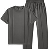 image:imageJMIERR Mens 2 Piece Set Short Sleeve Shirts and Pants Summer Textured Suits  Crewneck T Shirts Drawstring Pants Pockets Sportwear Vacation Athletic Cruise Beach CasualDark Grey
