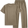 image:imageJMIERR Mens 2 Piece Set Short Sleeve Shirts and Pants Summer Textured Suits  Crewneck T Shirts Drawstring Pants Pockets Sportwear Vacation Athletic Cruise Beach CasualKhaki